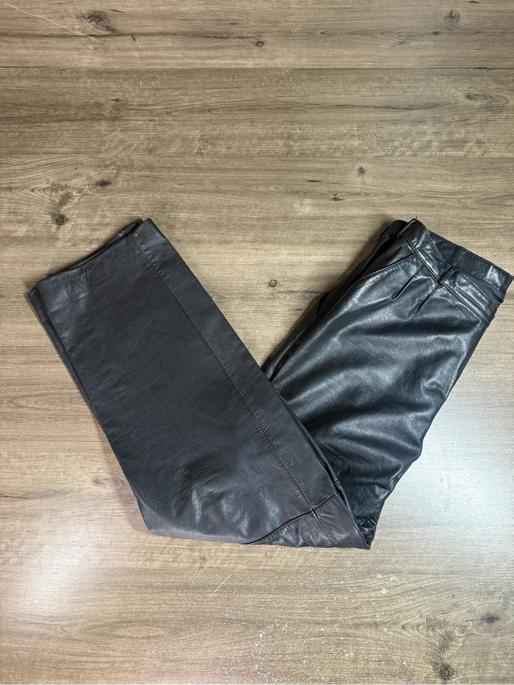 Vintage Gianni Black Genuine Leather Pants Mens 90s Rock Straight Leg 36x32